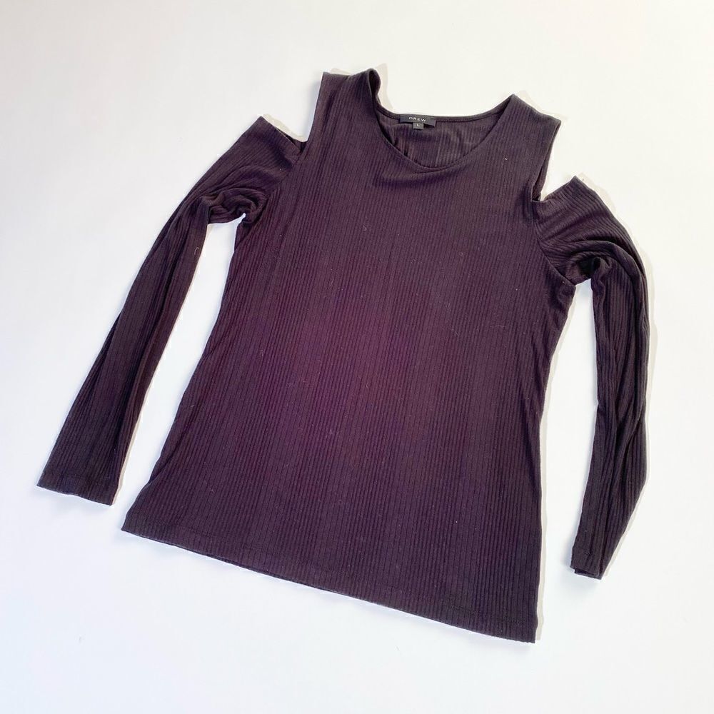 Drew black cold shoulder ribbed shirt top L
